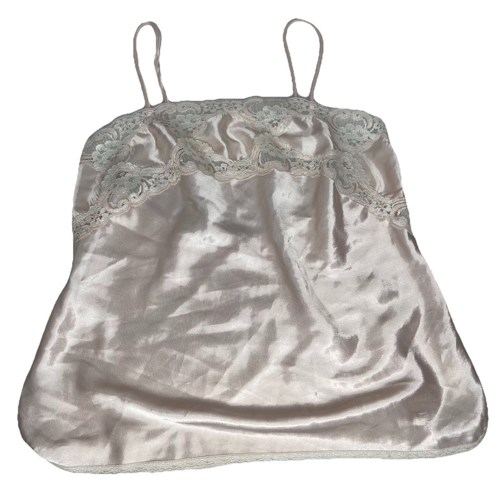 Vintage Honors Intimates Pink Lace Trimmed Satin Camisole Lingerie Tank M